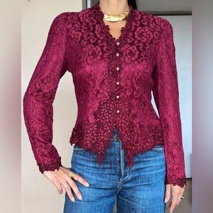80’s Vintage NuMode Lace Button Up Blouse